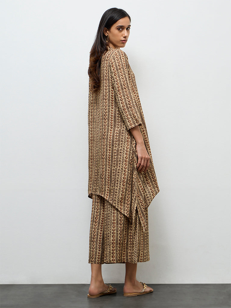 Utsa Taupe Printed A-Line Kurta