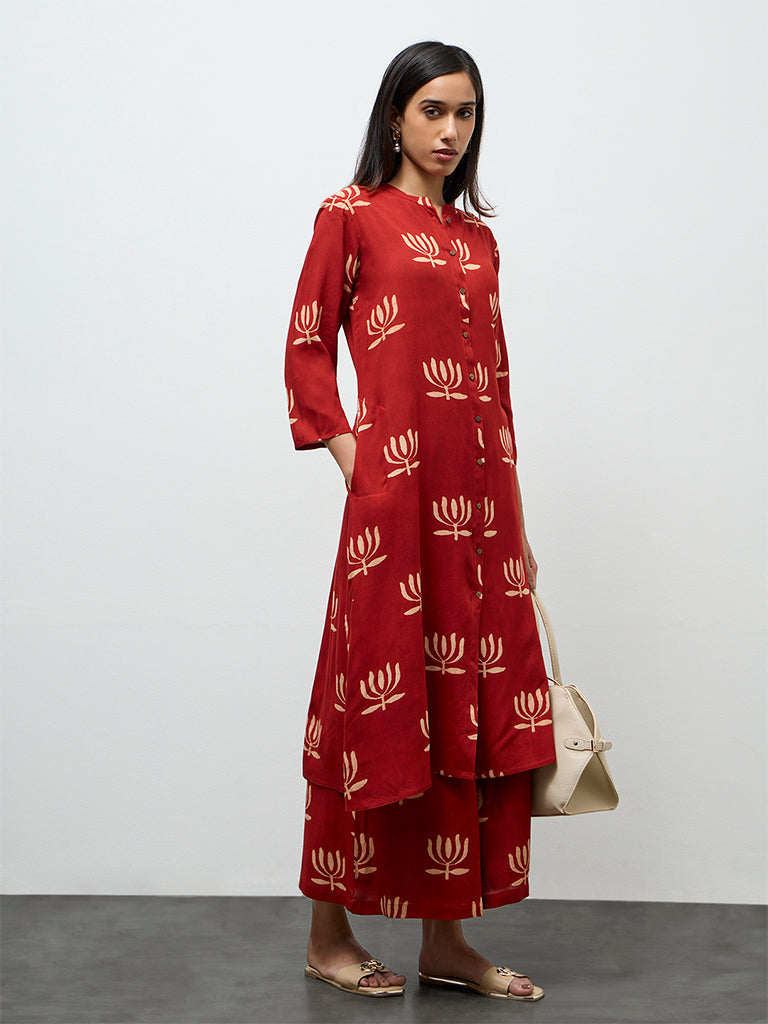 Utsa Red Printed A-Line Kurta