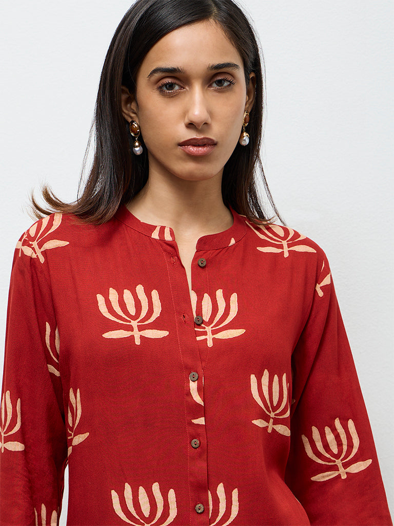 Utsa Red Printed A-Line Kurta