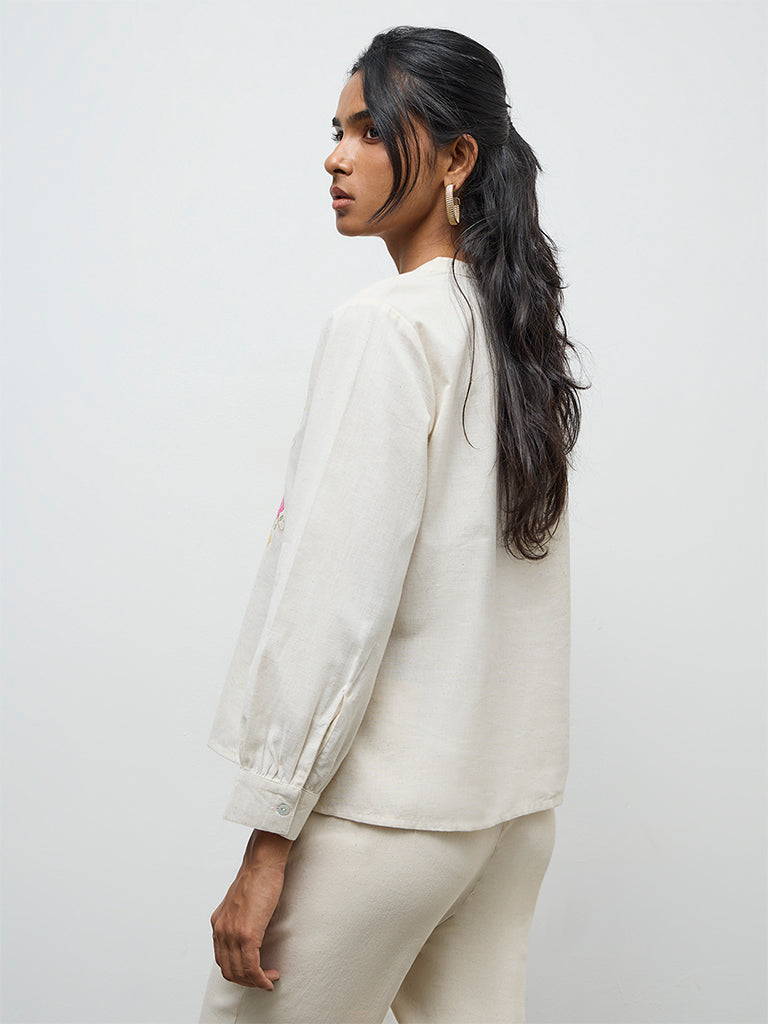 Utsa Off-White Embroidered Cotton Tunic