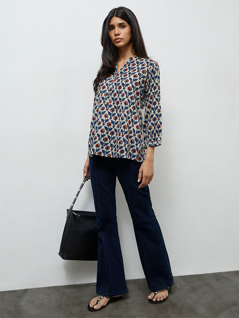 Utsa Indigo Foliage Printed Tunic