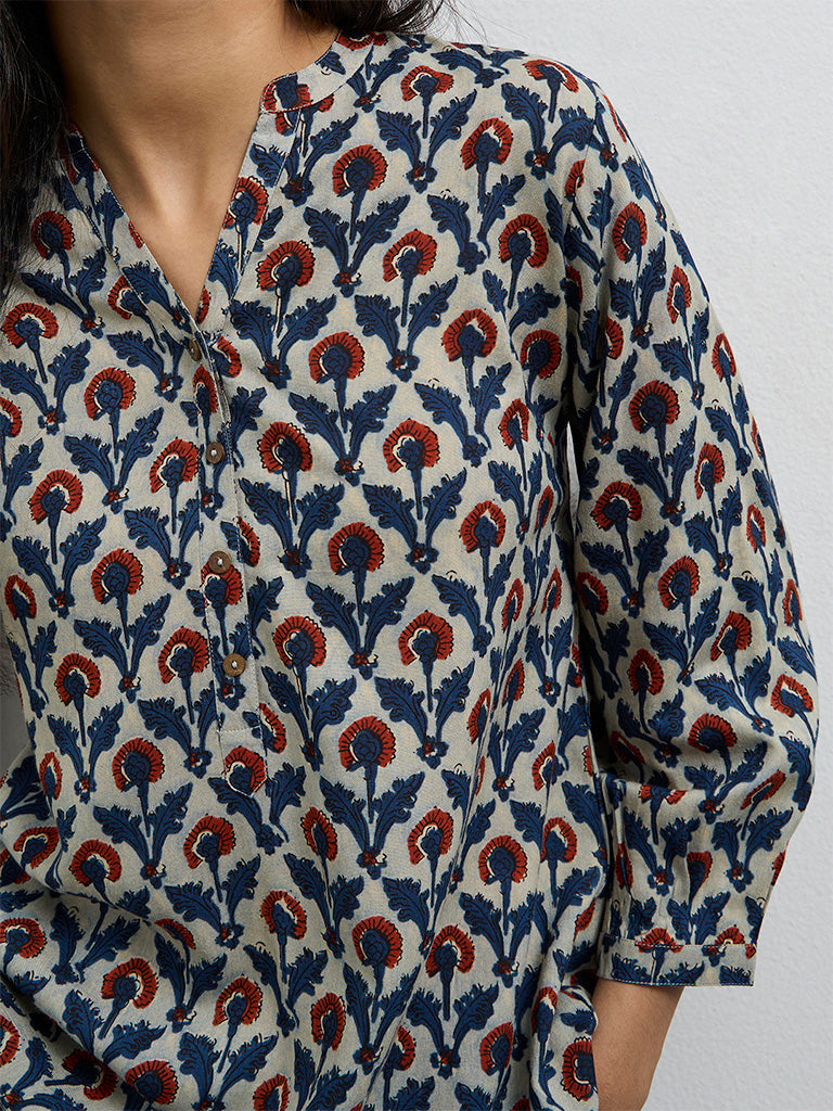 Utsa Indigo Foliage Printed Tunic