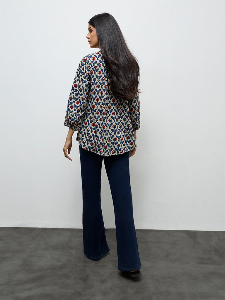 Utsa Indigo Foliage Printed Tunic