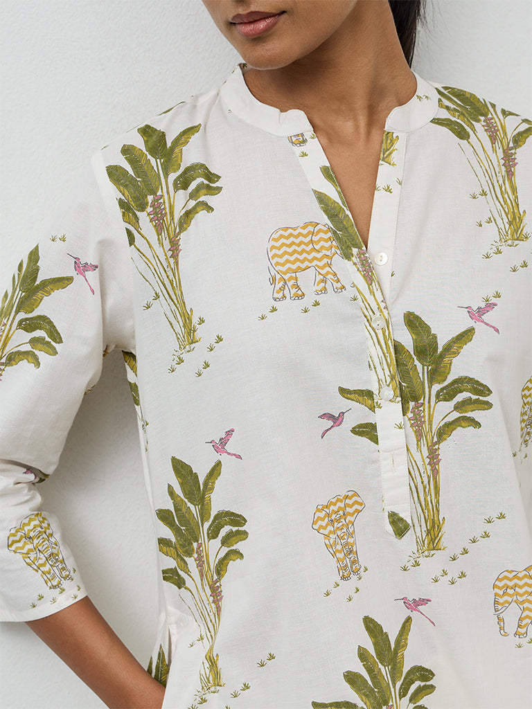 Utsa White Nature-Inspired Cotton Straight Kurta