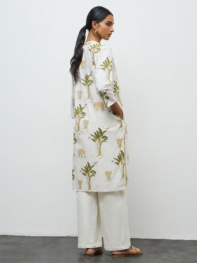 Utsa White Nature-Inspired Cotton Straight Kurta