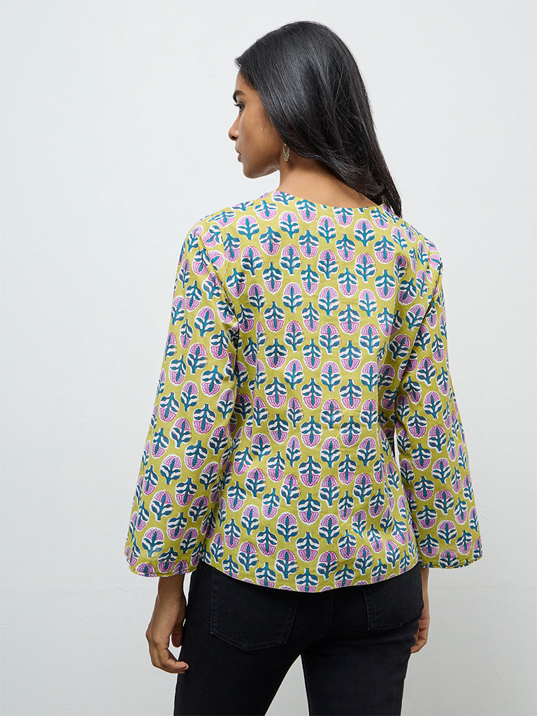 Utsa Lime Floral Printed Cotton Tunic