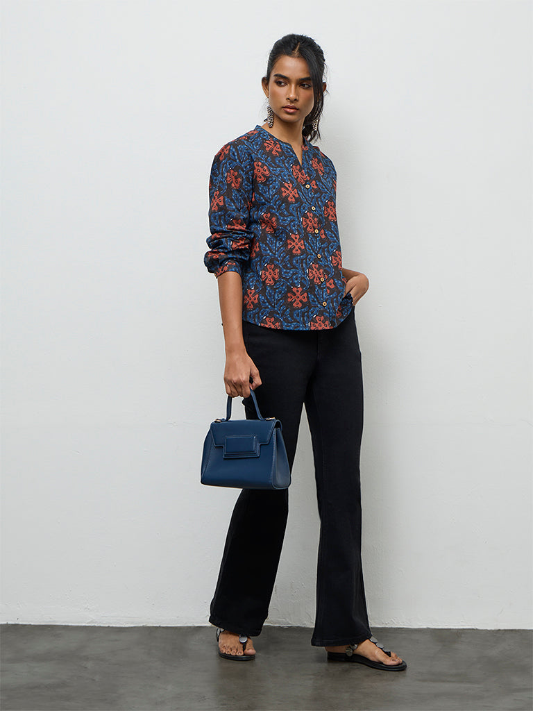 Utsa Indigo Abstract Pattern Cotton Tunic