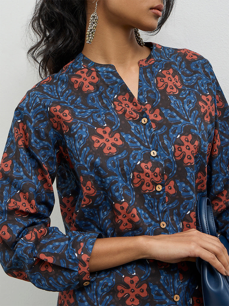 Utsa Indigo Abstract Pattern Cotton Tunic
