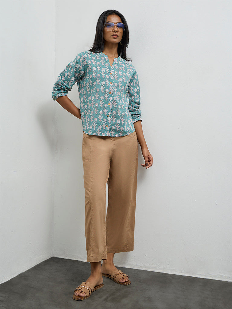 Utsa Aqua Floral Printed Cotton Tunic