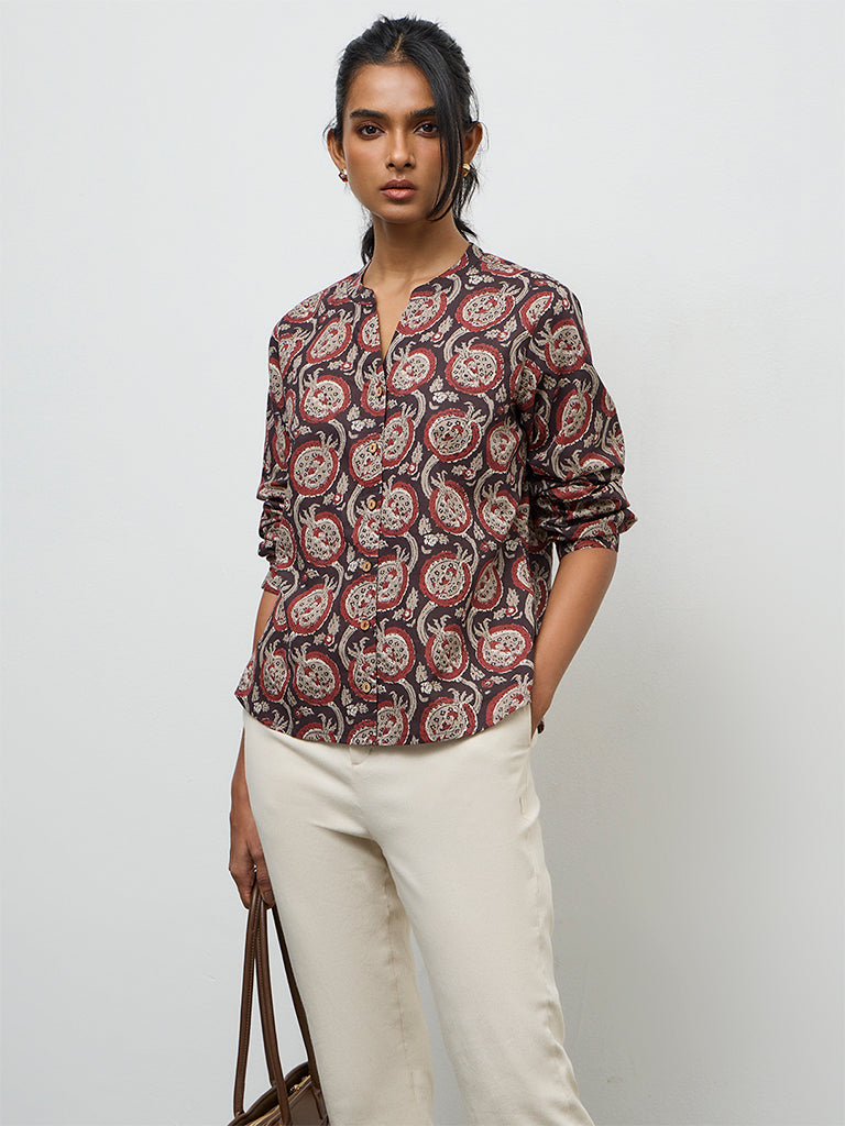 Utsa Maroon Anar Printed Cotton Tunic