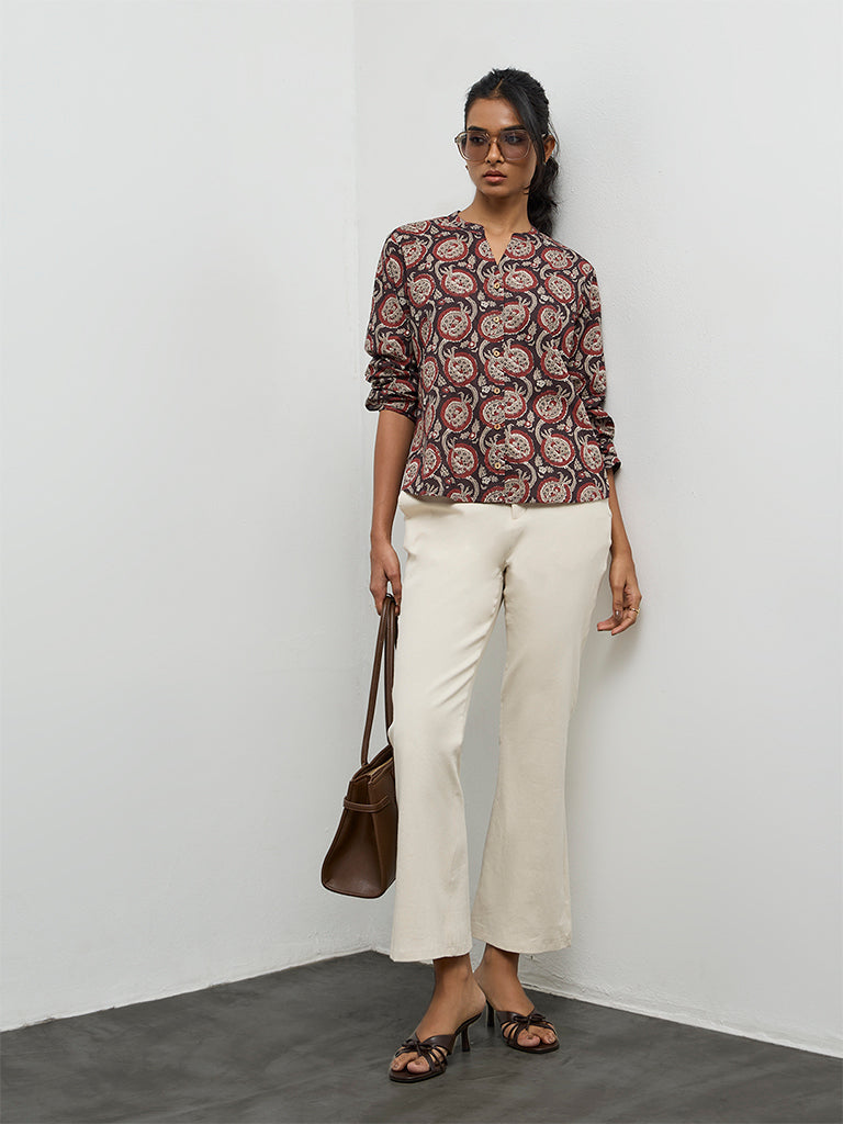 Utsa Maroon Anar Printed Cotton Tunic