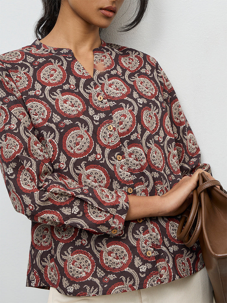 Utsa Maroon Anar Printed Cotton Tunic