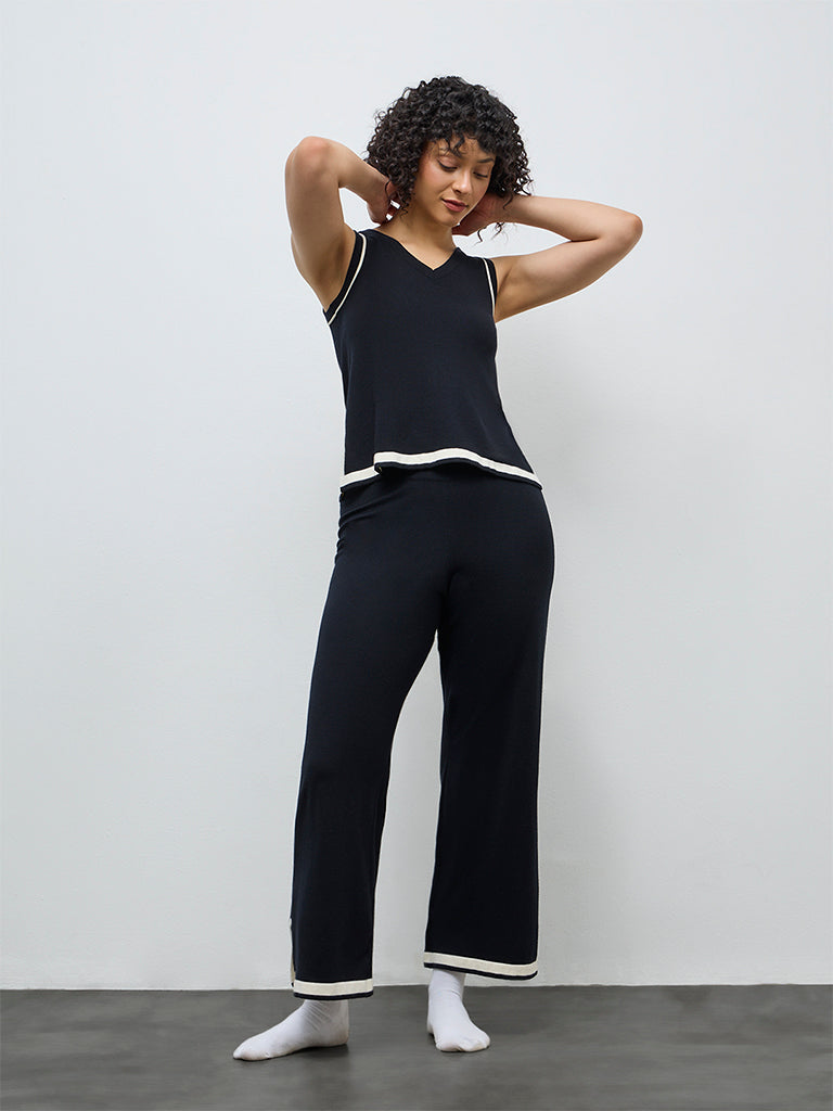 Wunderlove Black Contrast Detailed High-Rise Pants