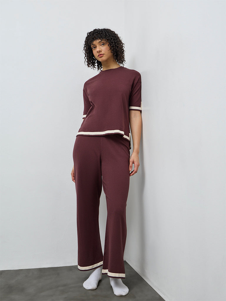 Wunderlove Brown Contrast Detailed High-Rise Pants