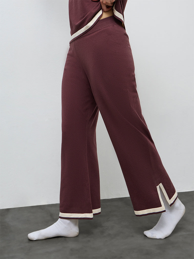 Wunderlove Brown Contrast Detailed High-Rise Pants