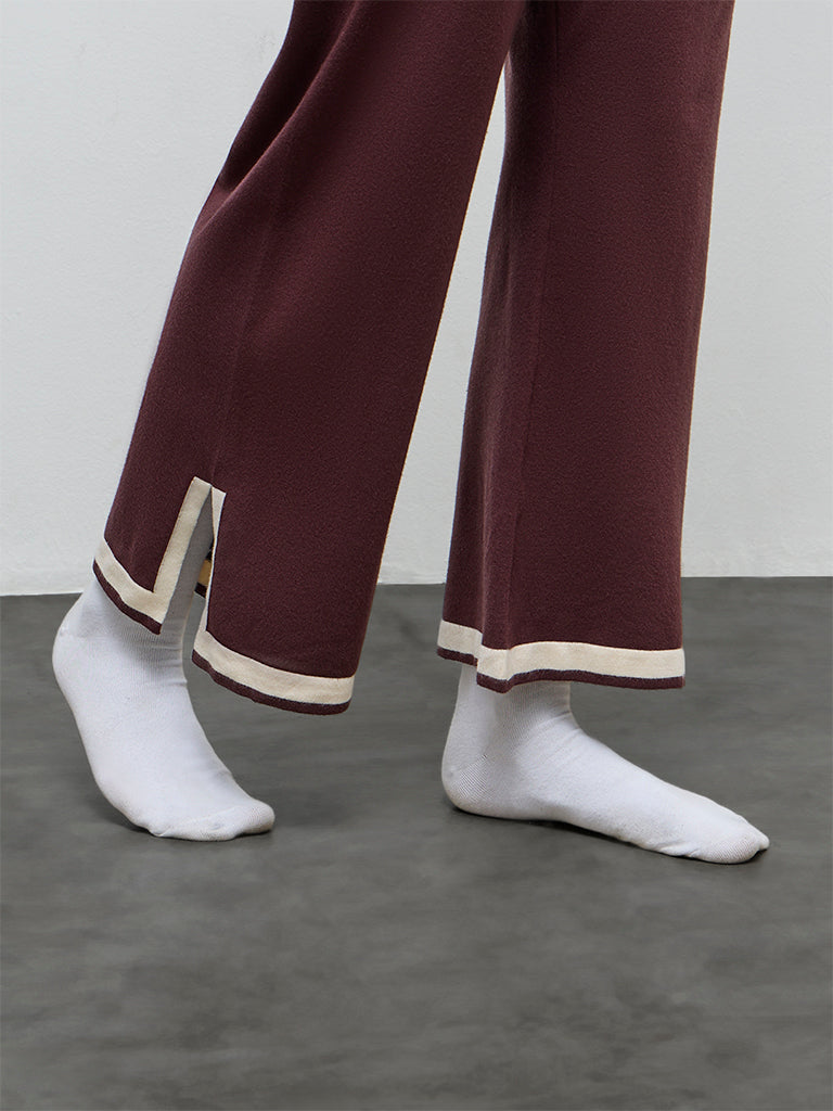 Wunderlove Brown Contrast Detailed High-Rise Pants