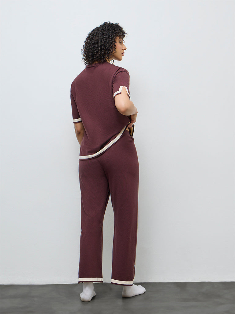 Wunderlove Brown Contrast Detailed High-Rise Pants