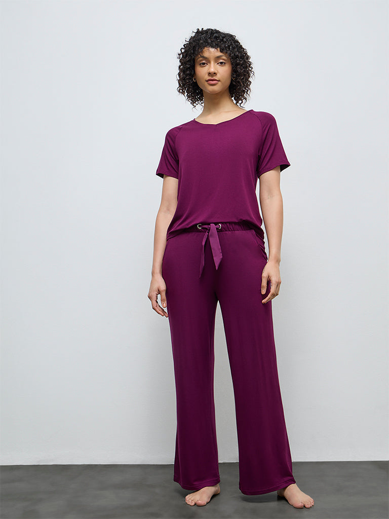 Wunderlove Plum Solid High-Rise Pants