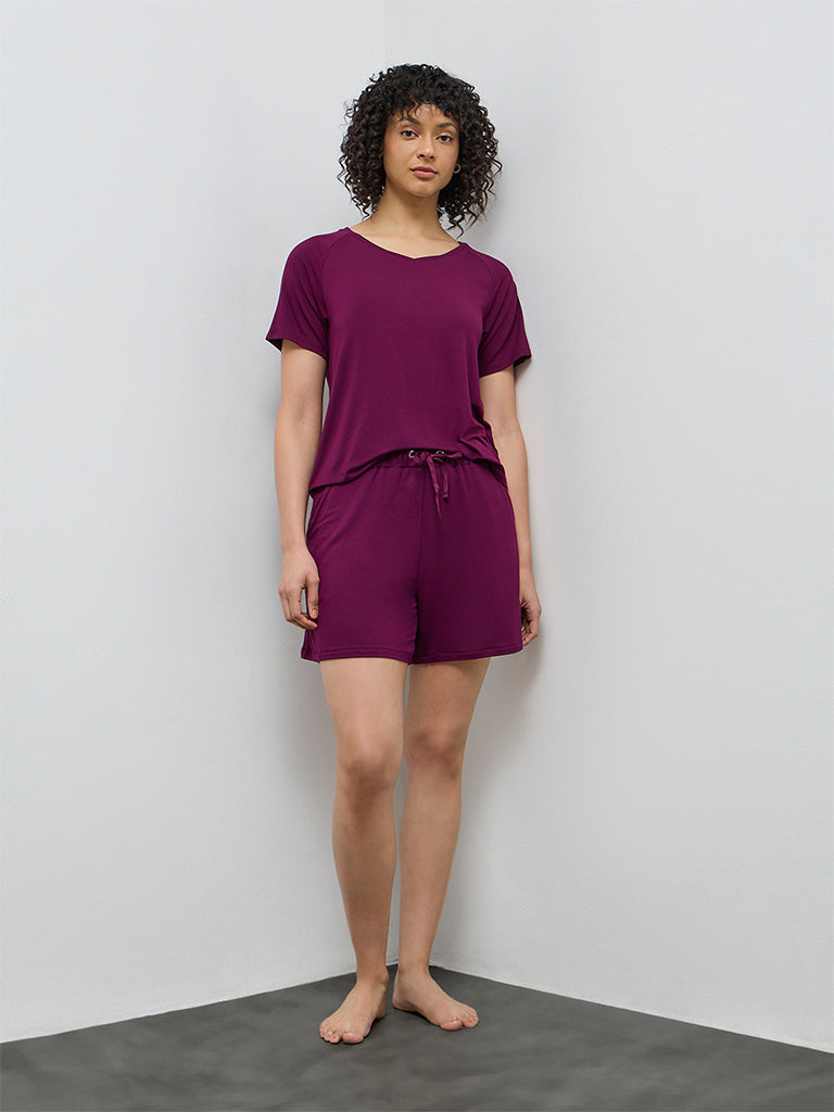 Wunderlove Plum Solid High-Rise Shorts