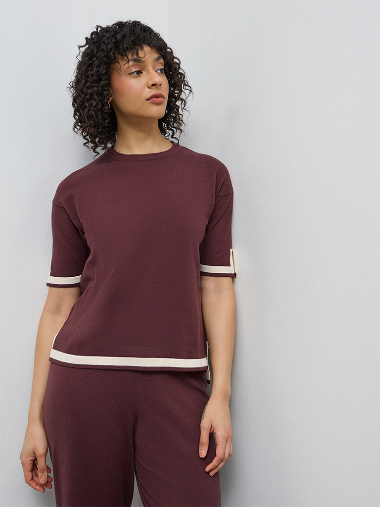 Wunderlove Brown Contrast Detailed Top