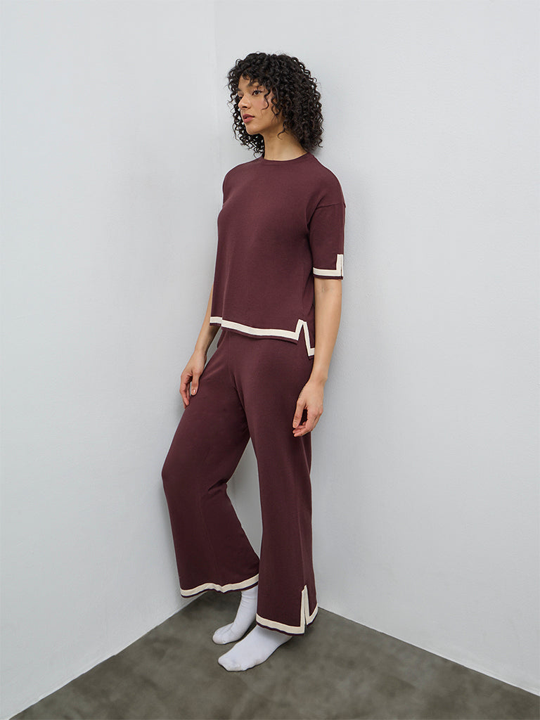 Wunderlove Brown Contrast Detailed Top