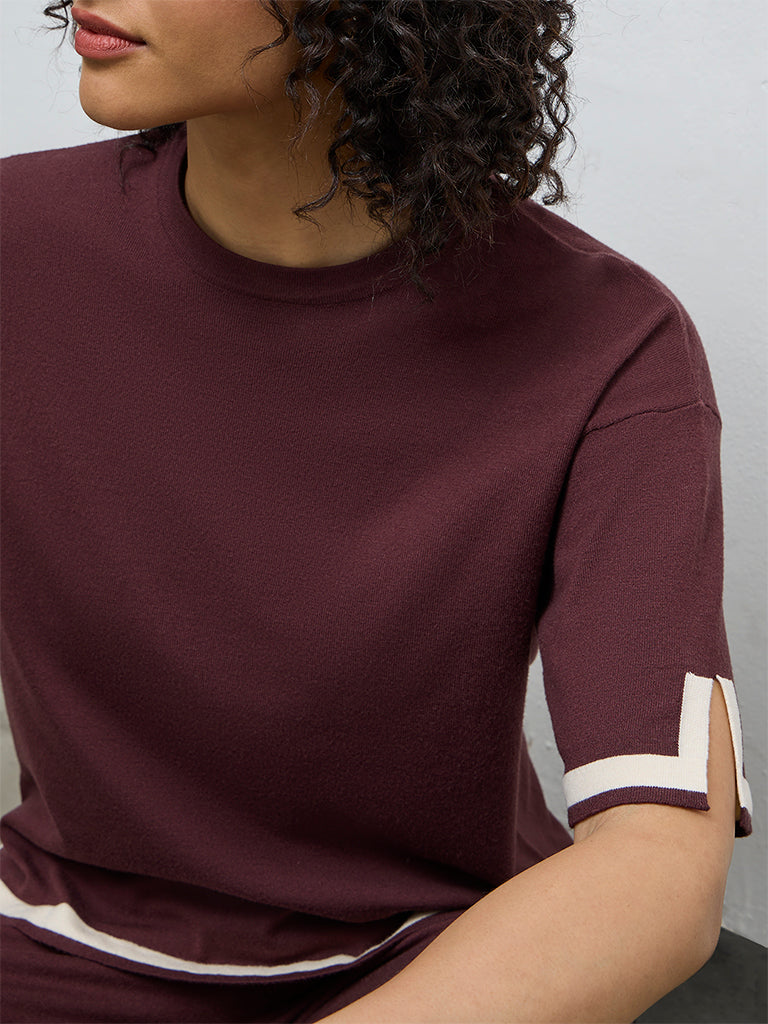 Wunderlove Brown Contrast Detailed Top