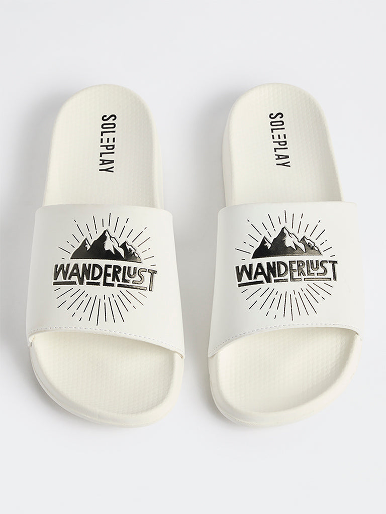 SOLEPLAY White Text-Printed Pool Slides