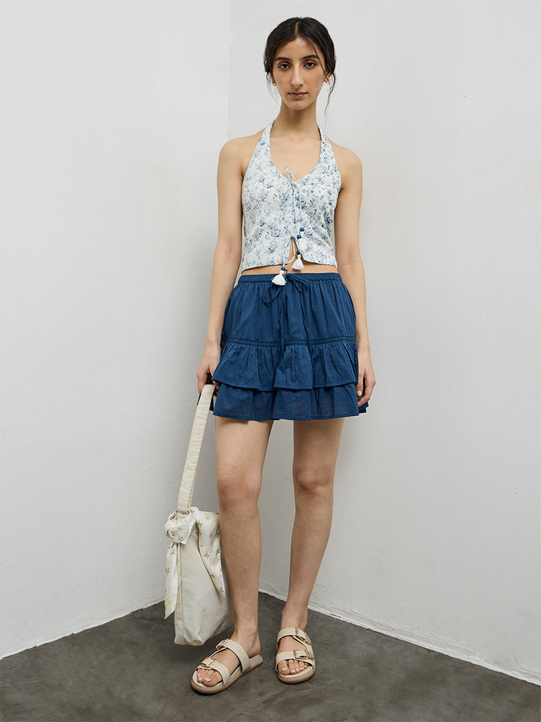 Bombay Paisley Blue High-Rise Cotton Skirt
