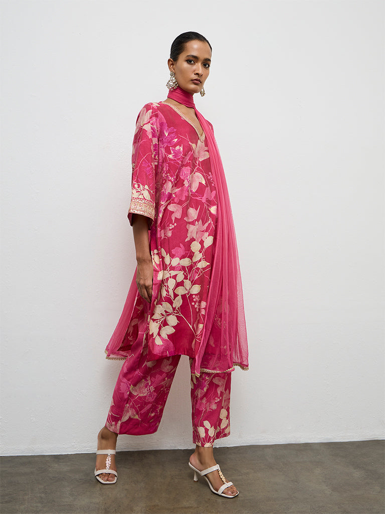Vark Pink Botanical Pattern A-Line Ethnic Set