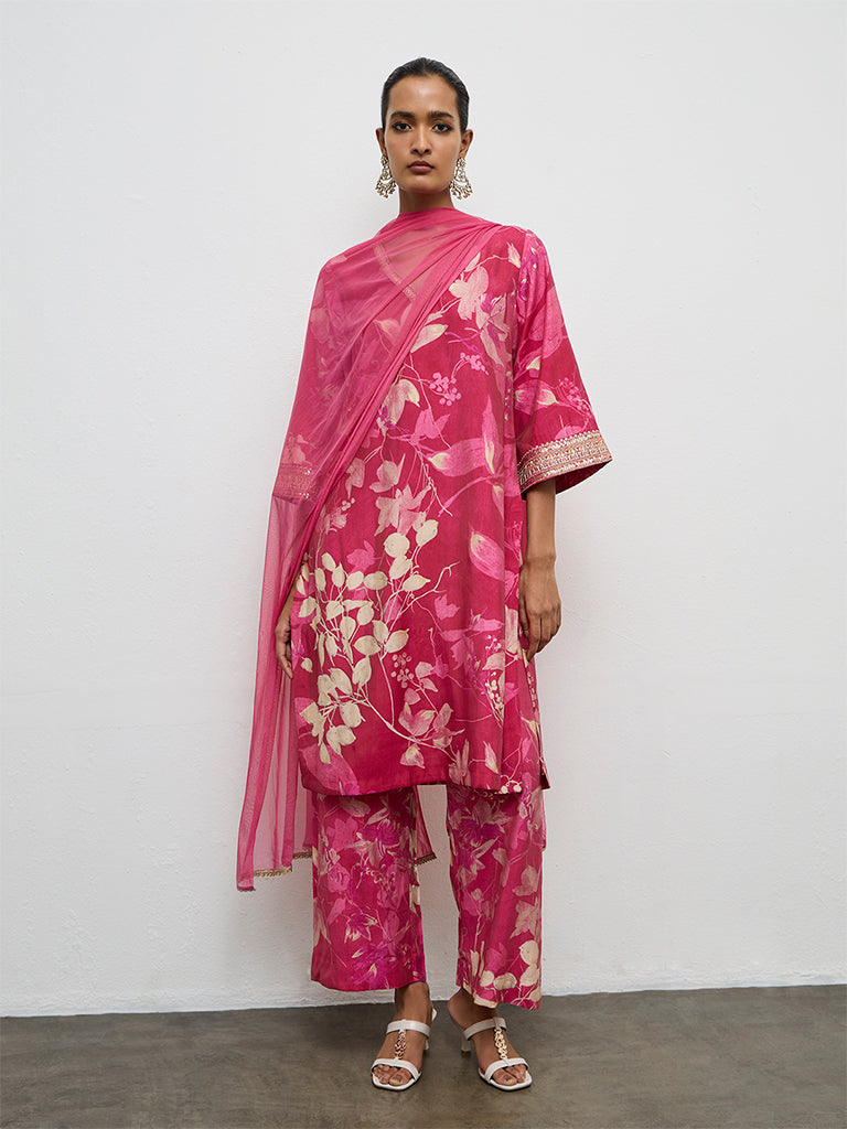 Vark Pink Botanical Pattern A-Line Ethnic Set