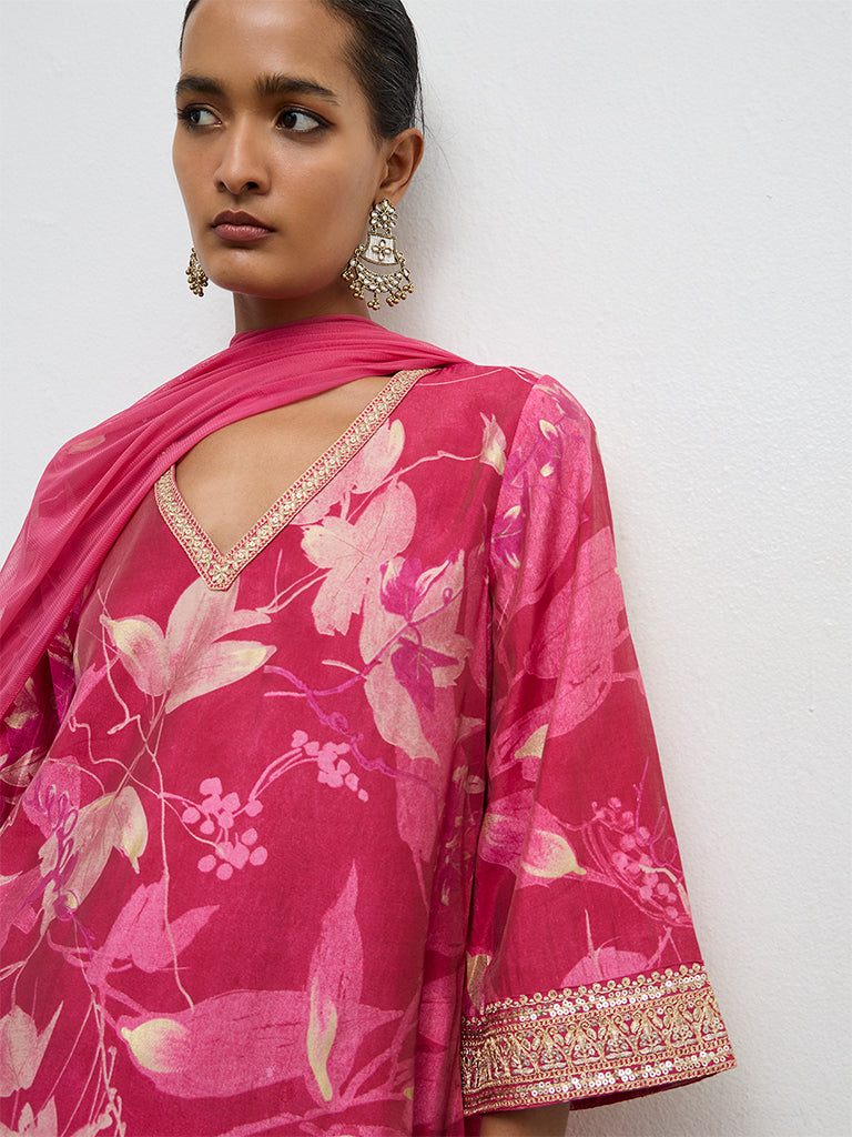 Vark Pink Botanical Pattern A-Line Ethnic Set