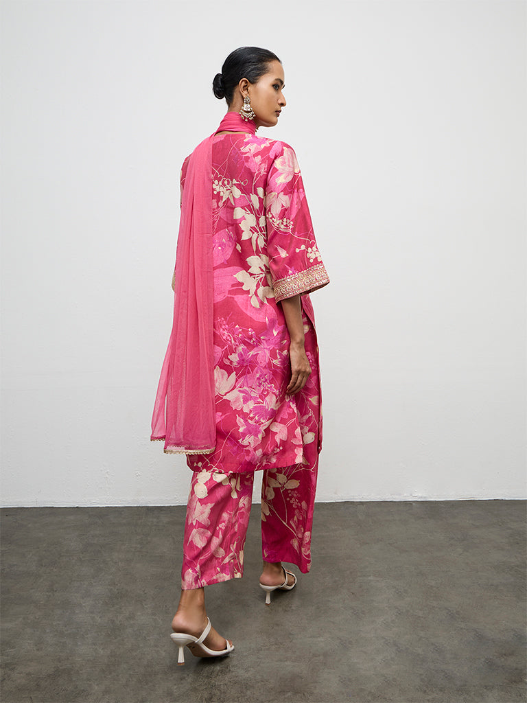 Vark Pink Botanical Pattern A-Line Ethnic Set