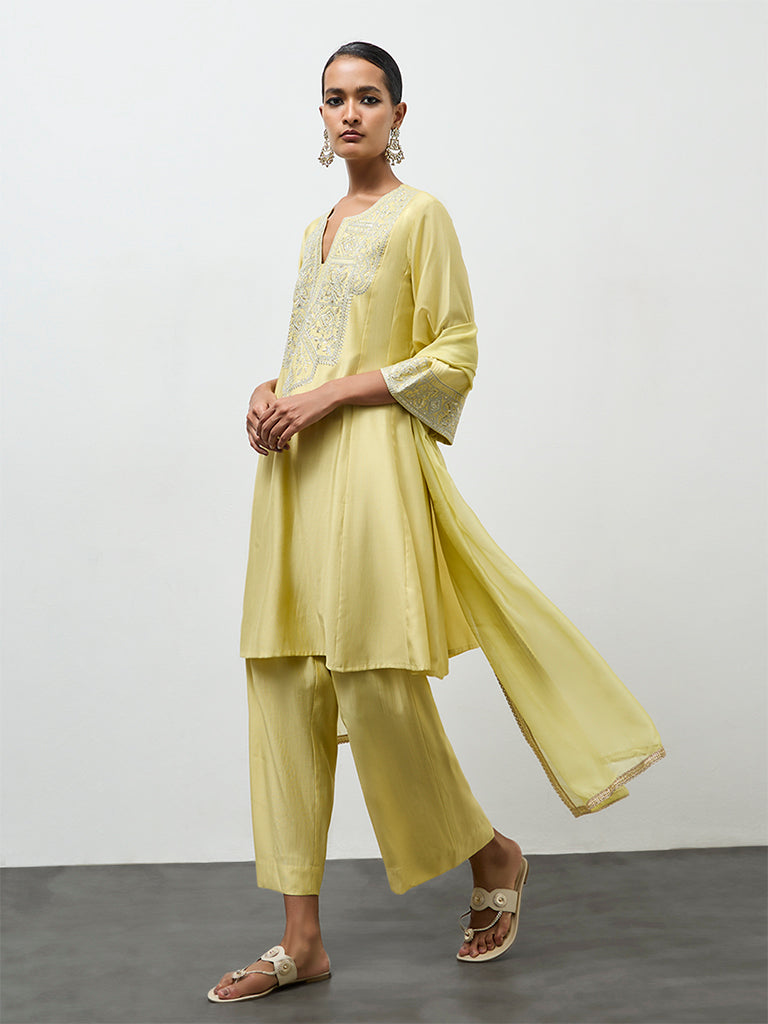 Vark Yellow Embroidered A-Line Ethnic Set