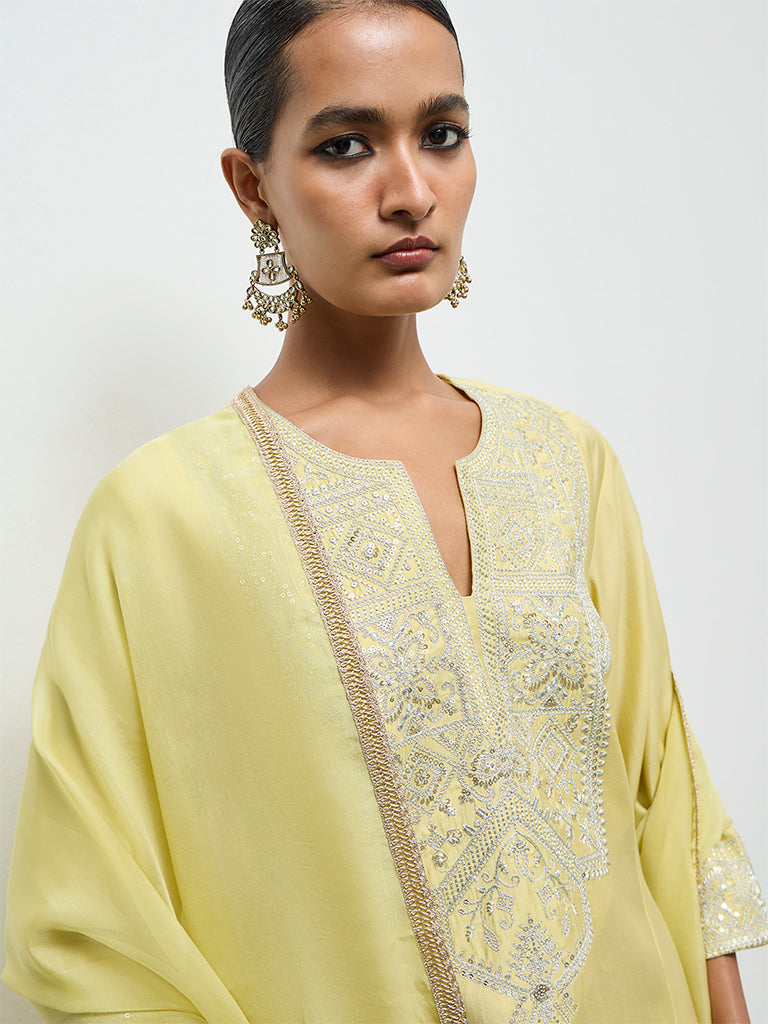 Vark Yellow Embroidered A-Line Ethnic Set