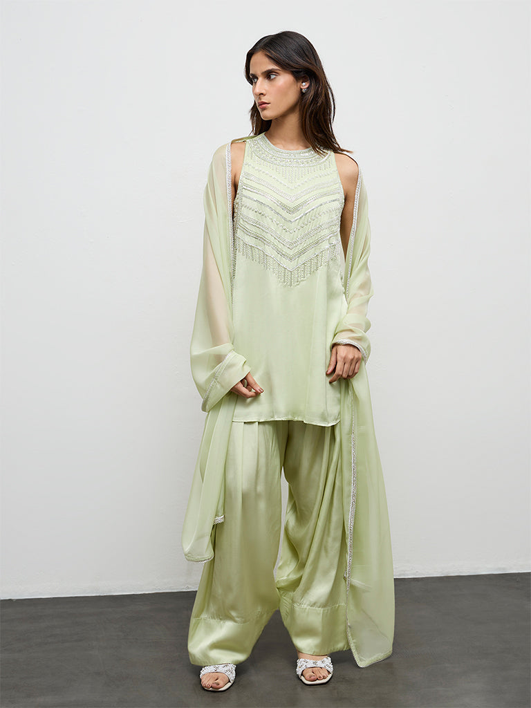 Vark Light Lime Embellished A-Line Ethnic Set