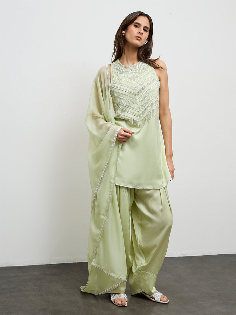 Vark Light Lime Embellished A-Line Ethnic Set
