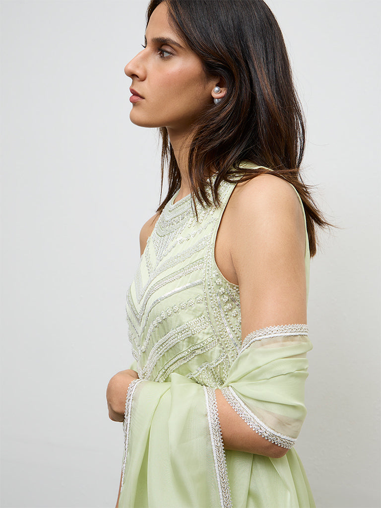 Vark Light Lime Embellished A-Line Ethnic Set