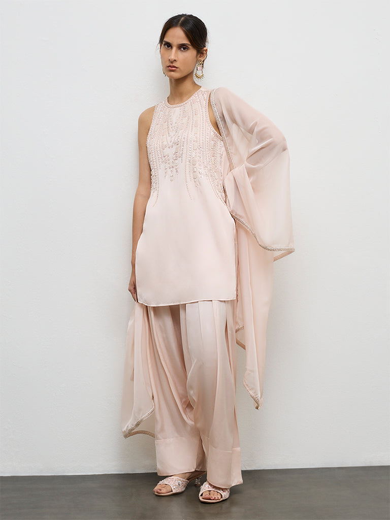 Vark Peach Embellished Ethnic Set