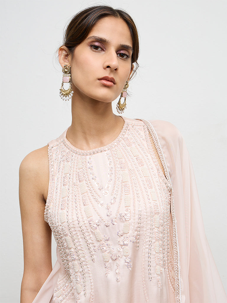 Vark Peach Embellished Ethnic Set