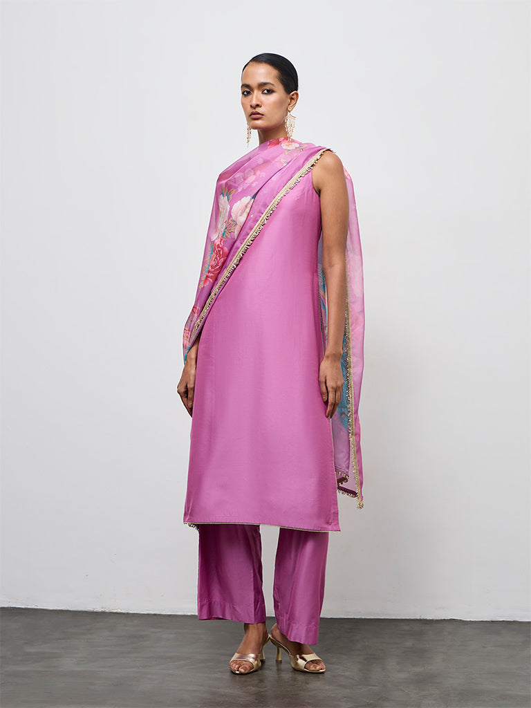 Vark Purple Solid Straight Ethnic Set