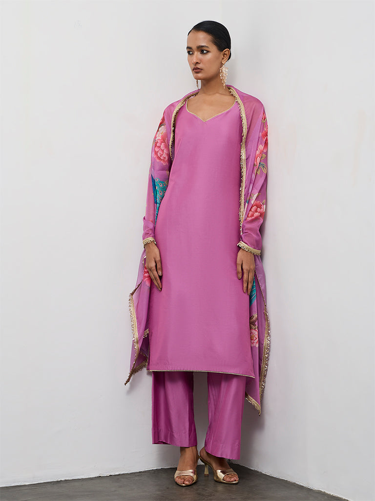 Vark Purple Solid Straight Ethnic Set