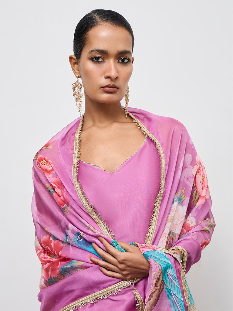 Vark Purple Solid Straight Ethnic Set