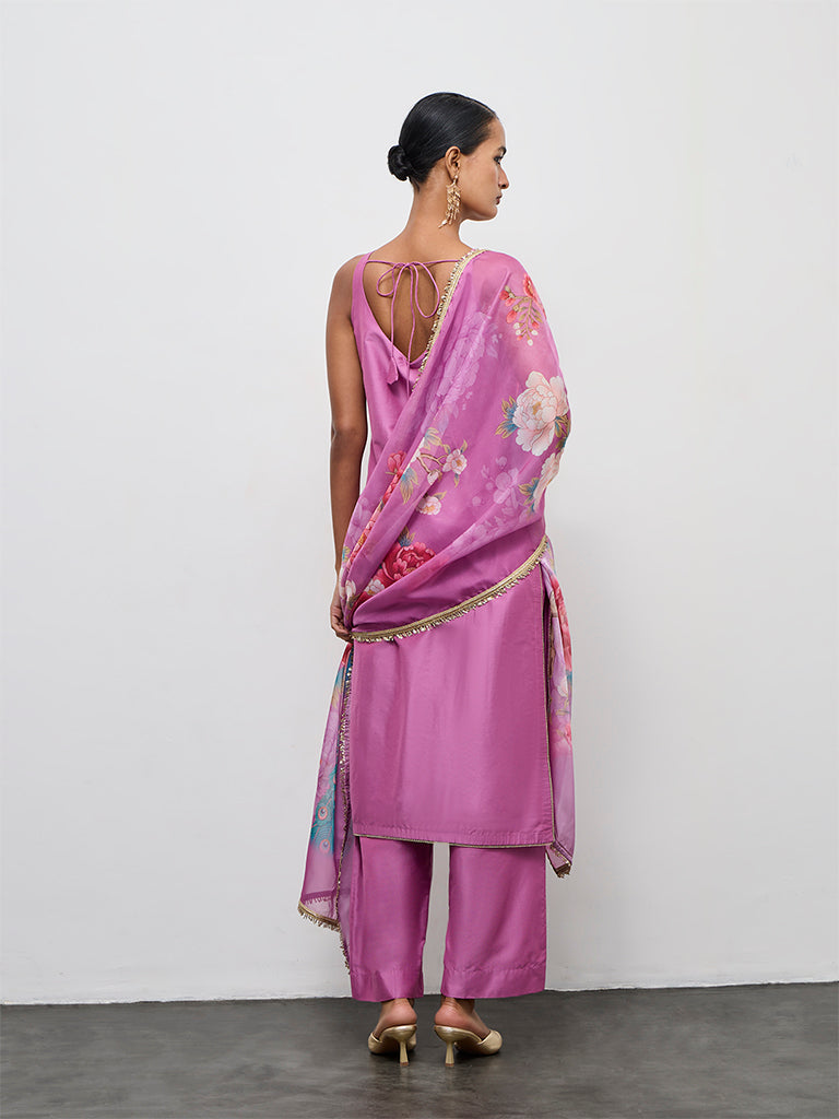Vark Purple Solid Straight Ethnic Set