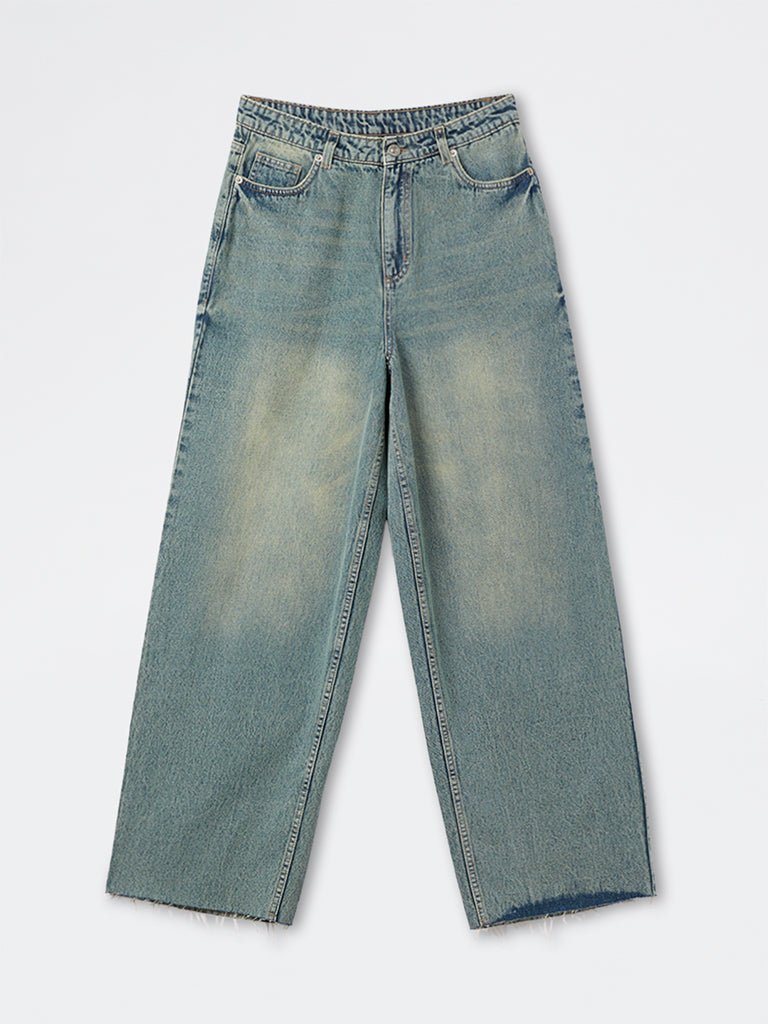Nuon Blue Faded Relaxed-Fit High-Rise Jeans