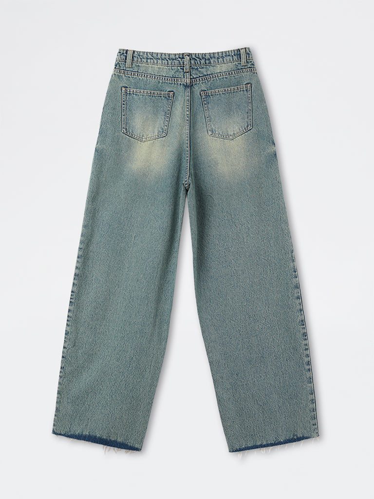 Nuon Blue Faded Relaxed-Fit High-Rise Jeans