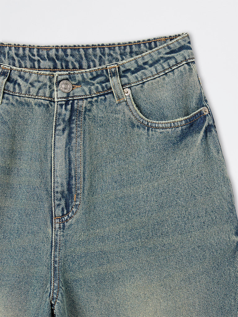 Nuon Blue Faded Relaxed-Fit High-Rise Jeans