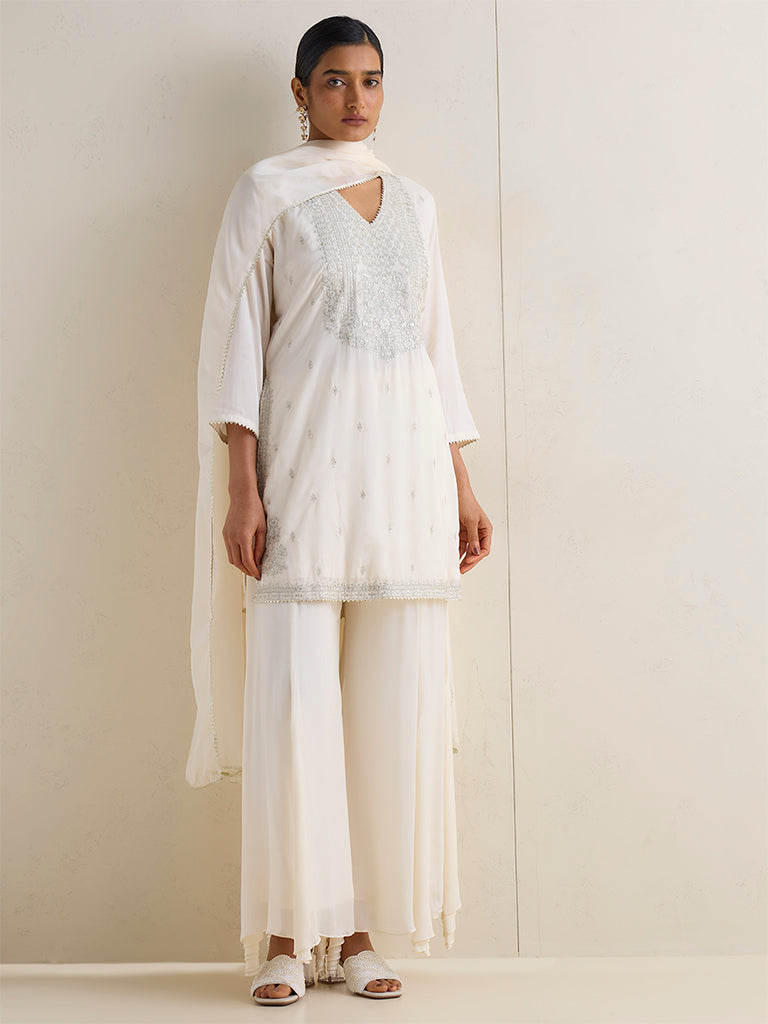 Vark Off-White Embroidered A-Line Ethnic Set