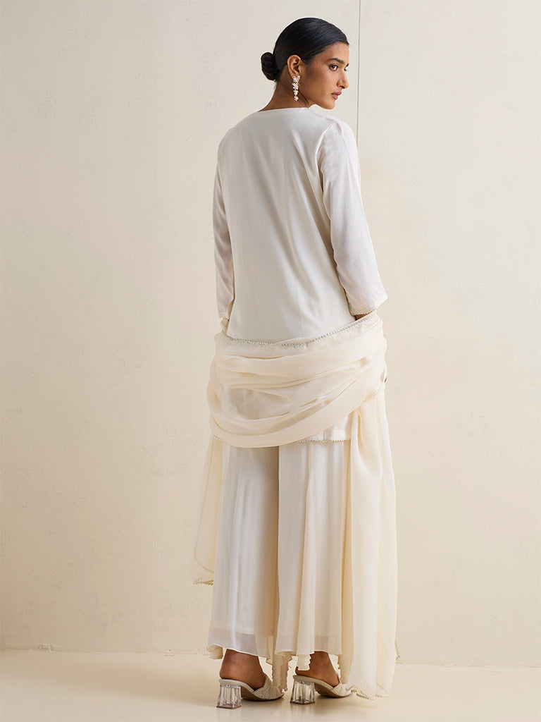 Vark Off-White Embroidered A-Line Ethnic Set