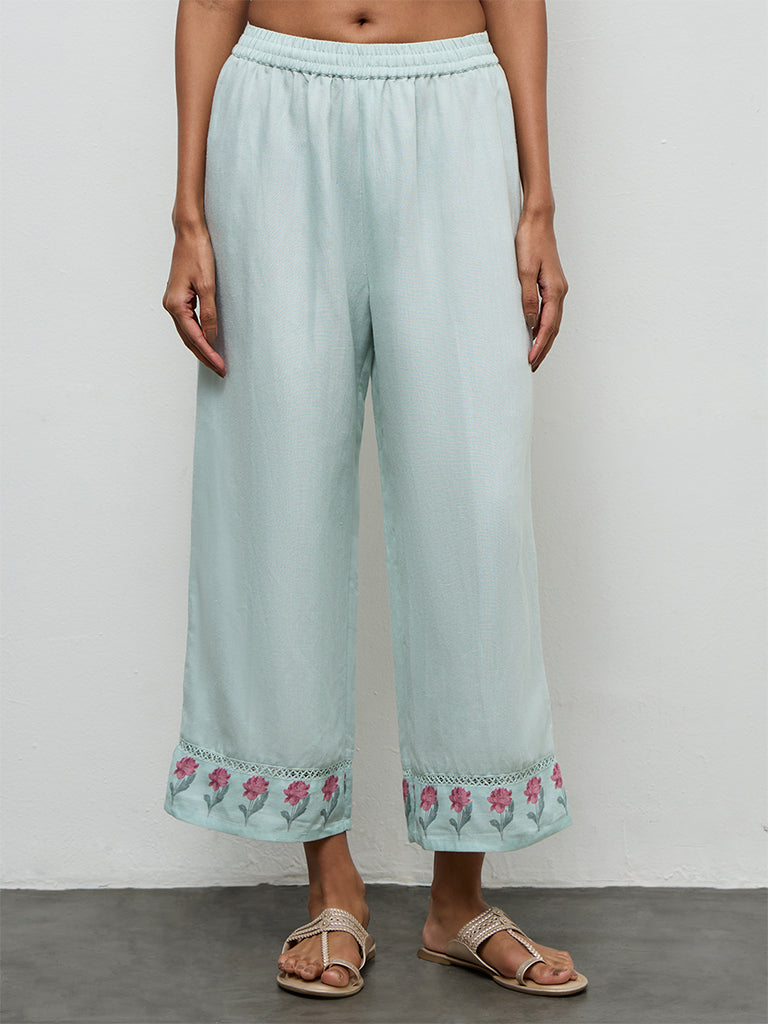 Zuba Blue Floral Printed Pants