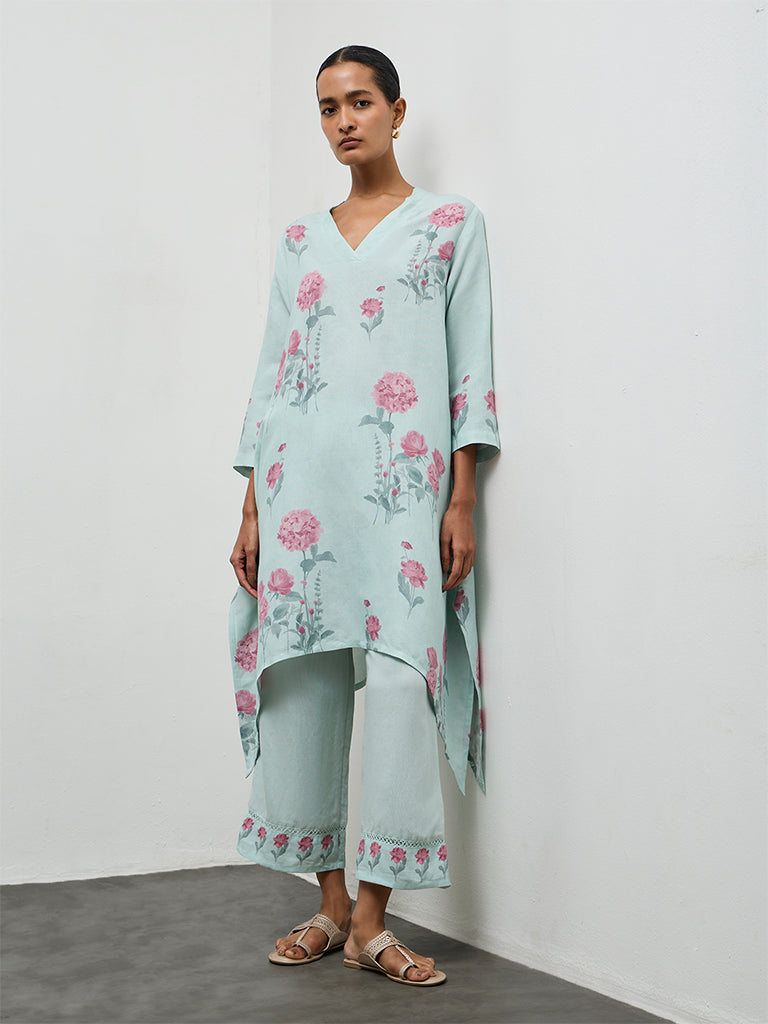 Zuba Blue Floral Printed Pants